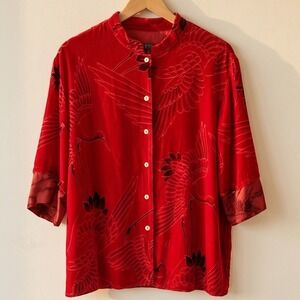 Citron Santa Monica L Y2K Vintage Red‎ Velvet Burnout Crane Silk Blend Shacket